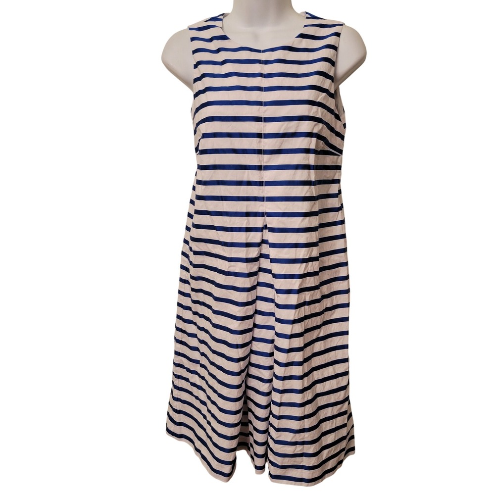 Vilagallo Blue White Stripe Sleeveless Cotton Shift‎ Dress 36 Nautical Summer
